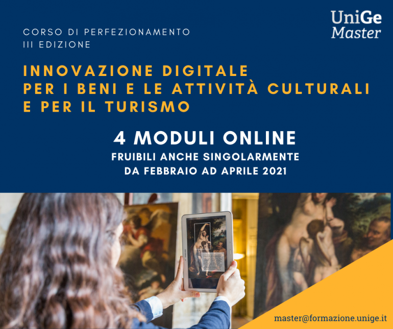 Corso innovazione digitale beni culturali turismo economia UniGe