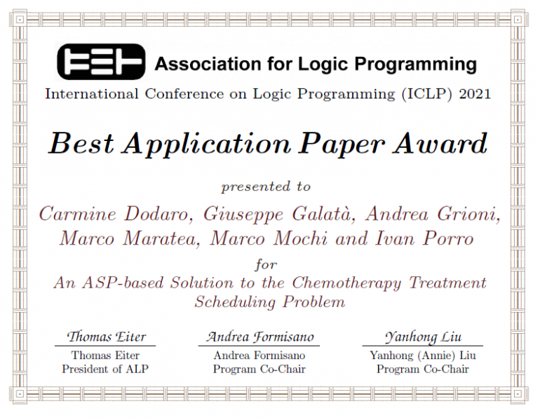 Best application paper award - UniGe