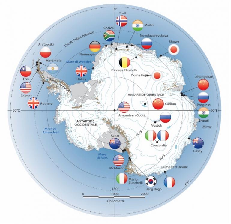 Mappa delle esplorazioni in Antartide