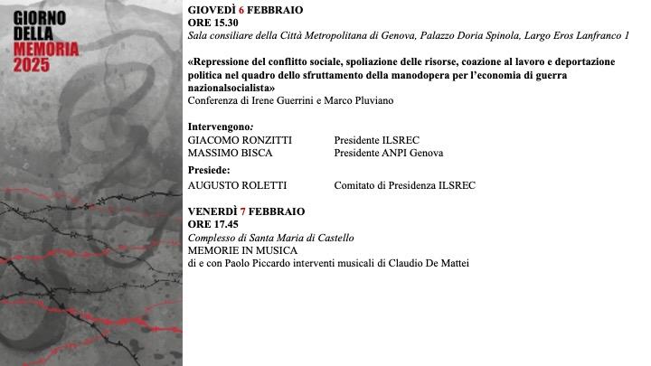 Giorno della Memoria 2025 - 6 e 7 febbraio Giorno della Memoria 2025 - 6 e 7 febbraio