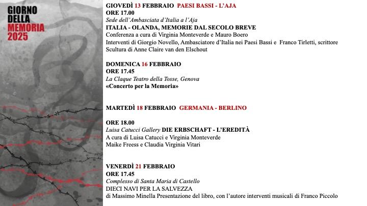 Giorno della Memoria 2025 - 13, 16, 18 e 21 febbraio Giorno della Memoria 2025 - 13, 16, 18 e 21 febbraio
