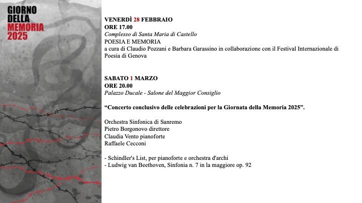 Giorno della Memoria 2025 - 28 febbraio e 1° marzo Giorno della Memoria 2025 - 28 febbraio e 1° marzo