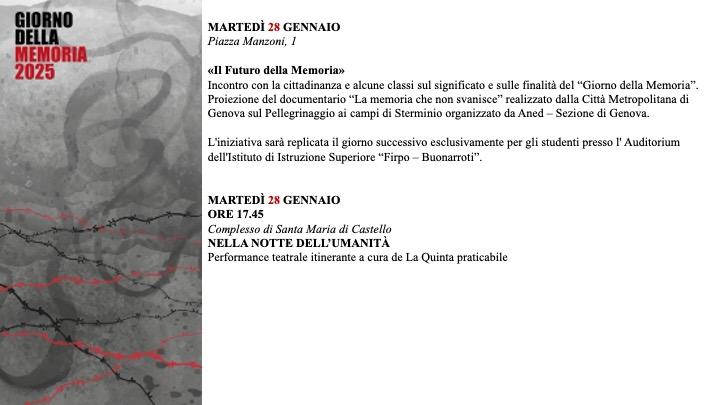 Giorno della Memoria 2025 - 28 gennaio Giorno della Memoria 2025 - 28 gennaio
